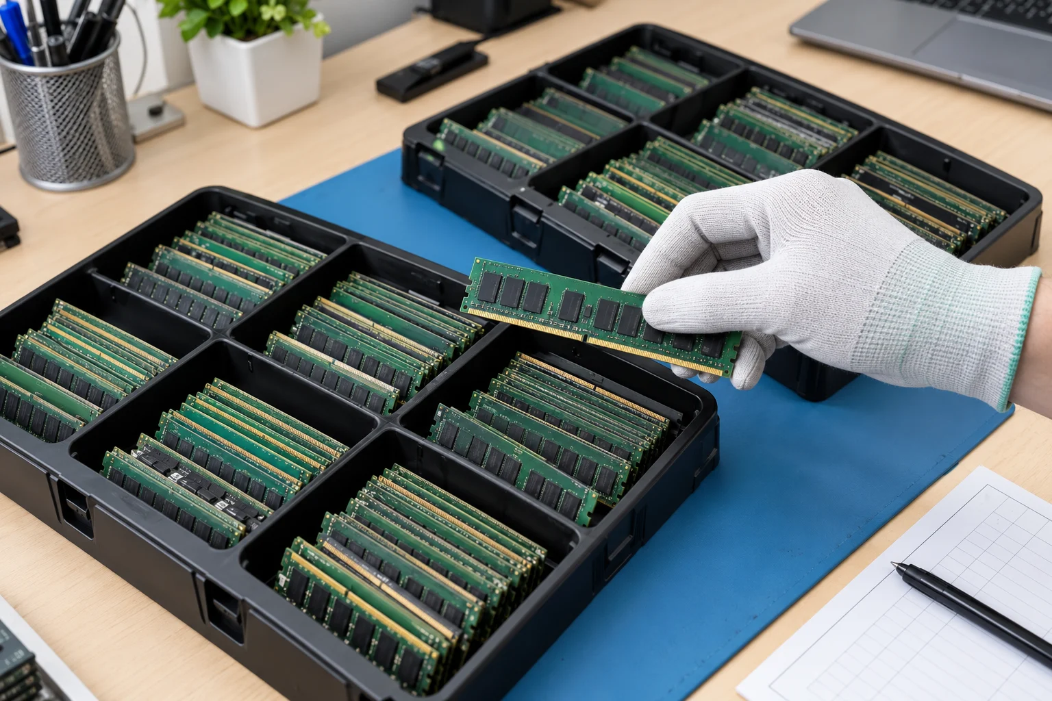 Illustrative close-up of RAM stock checking