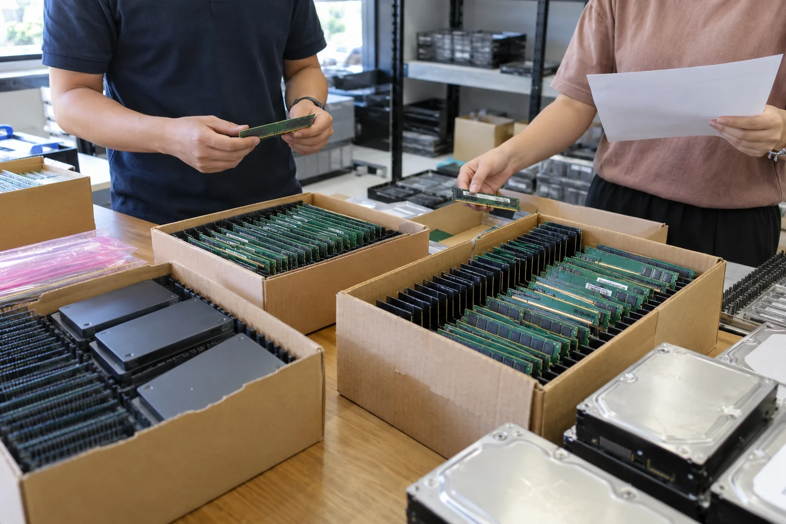 Illustrative boxed RAM and drive receiving scene