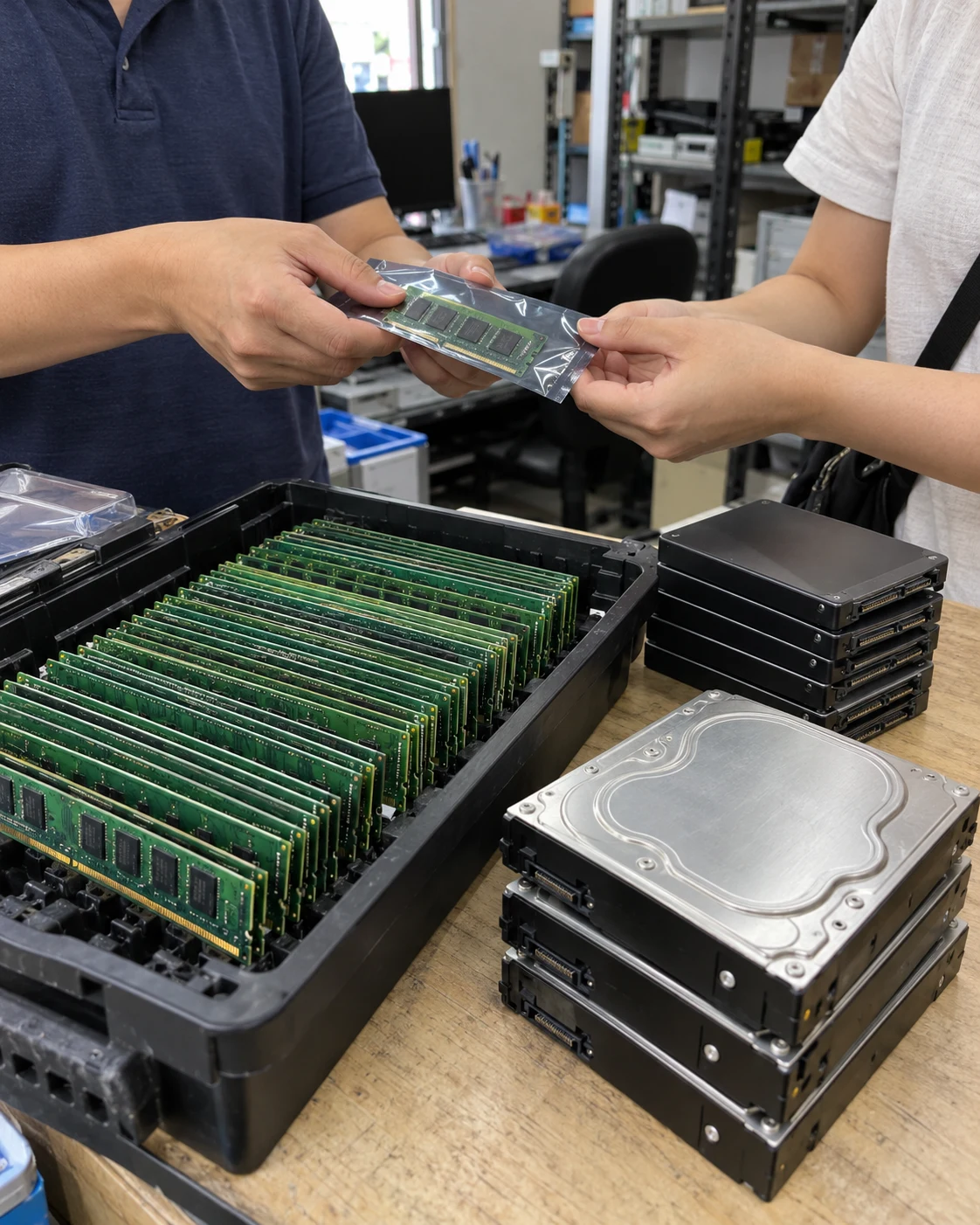 Illustrative close-up of RAM and drive handover
